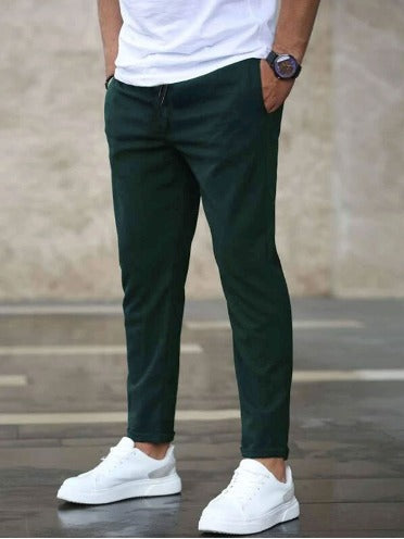 Homme Pantalon Chino Slim avec Cordon de Serrage et Poches Latérales