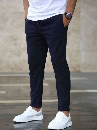 Homme Pantalon Chino Slim avec Cordon de Serrage et Poches Latérales