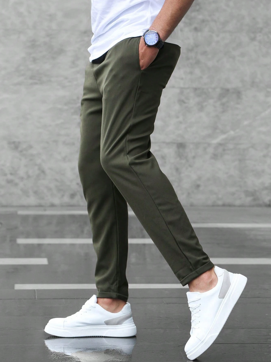Homme Pantalon Chino Slim avec Cordon de Serrage et Poches Latérales