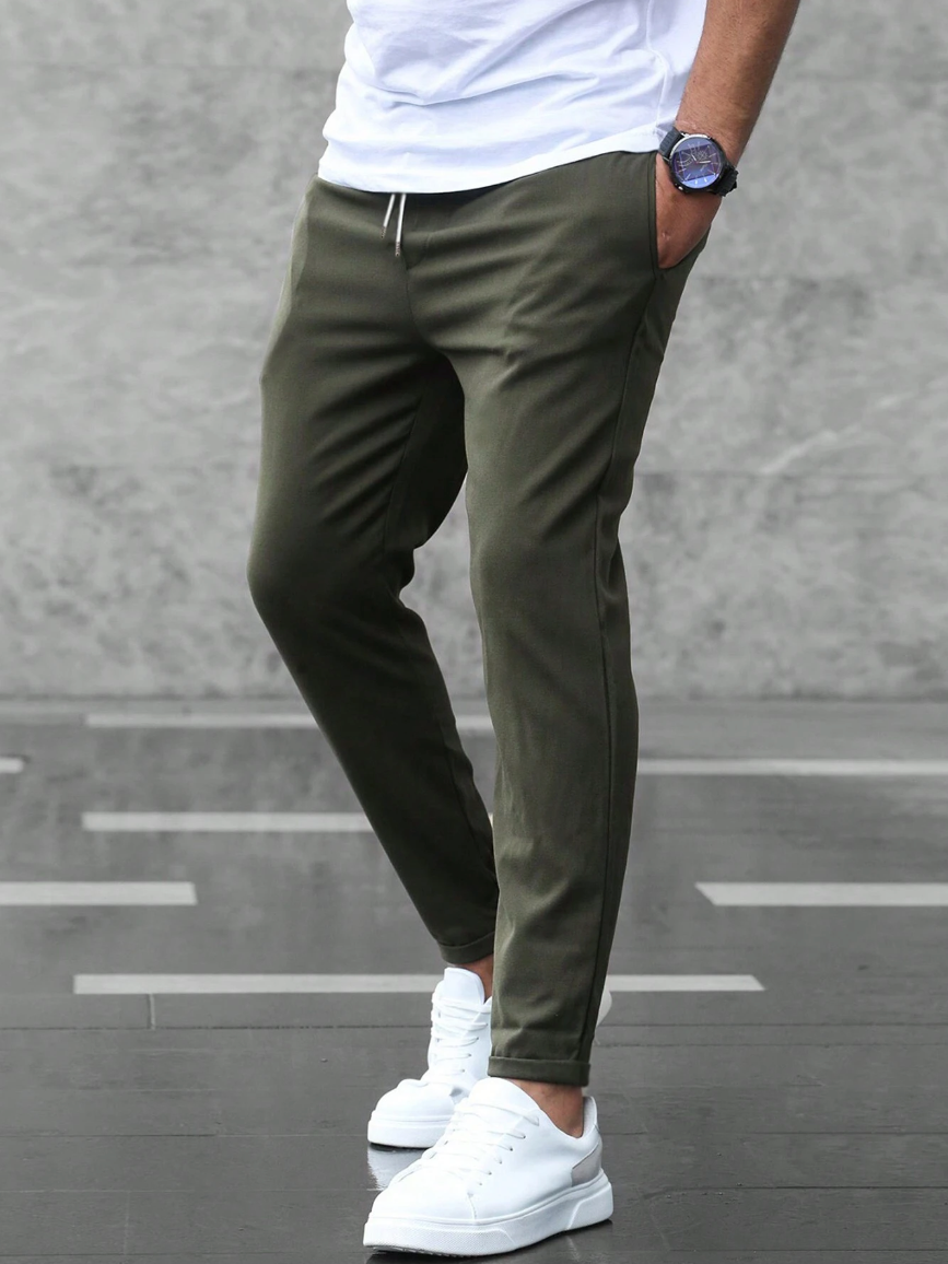 Homme Pantalon Chino Slim avec Cordon de Serrage et Poches Latérales