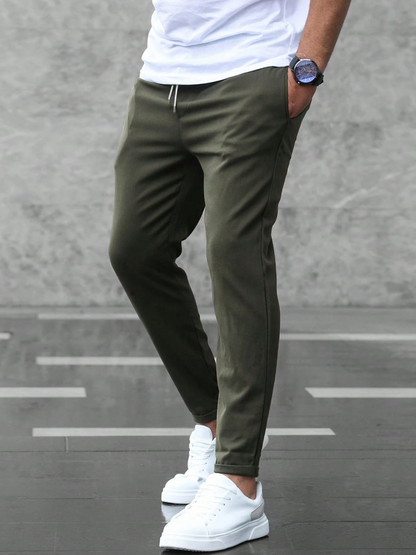 Homme Pantalon Chino Slim avec Cordon de Serrage et Poches Latérales