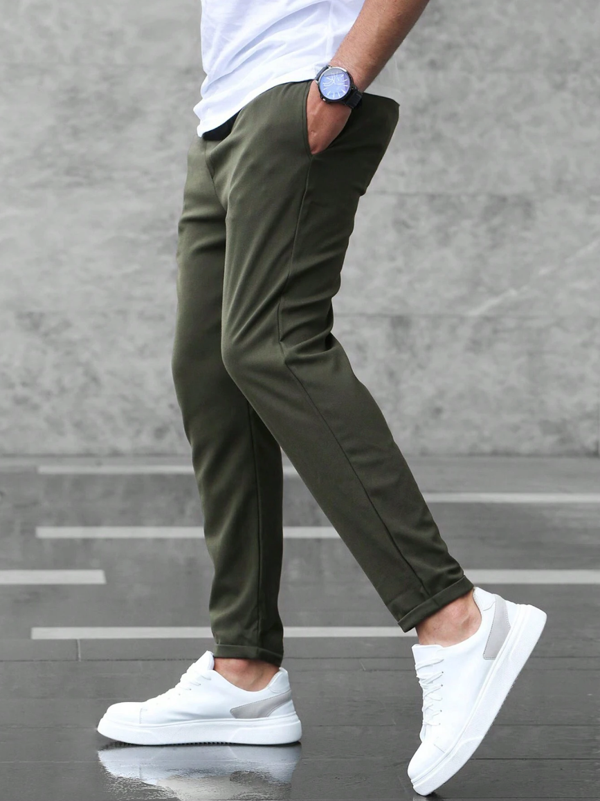 Homme Pantalon Chino Slim avec Cordon de Serrage et Poches Latérales