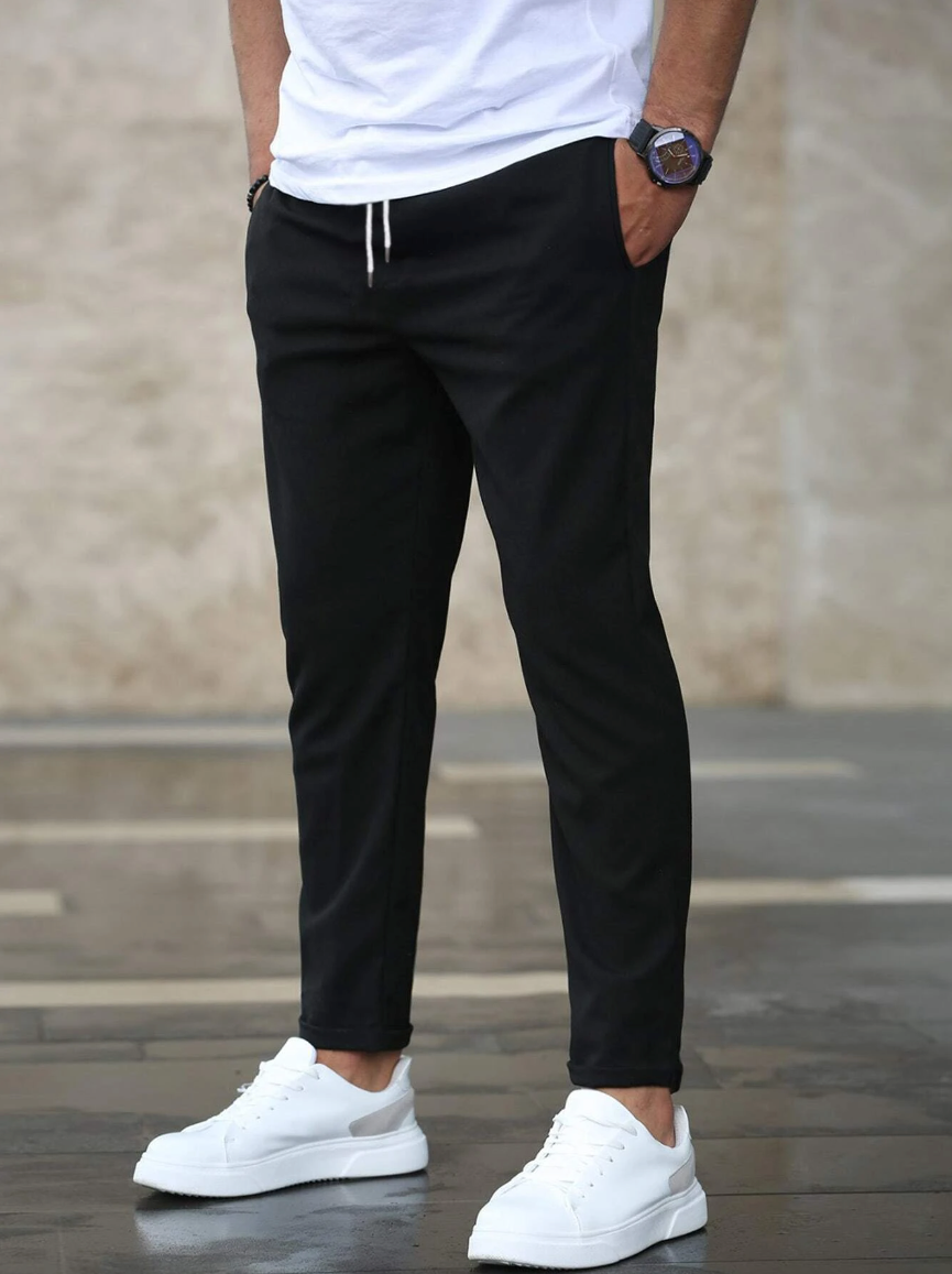 Homme Pantalon Chino Slim avec Cordon de Serrage et Poches Latérales