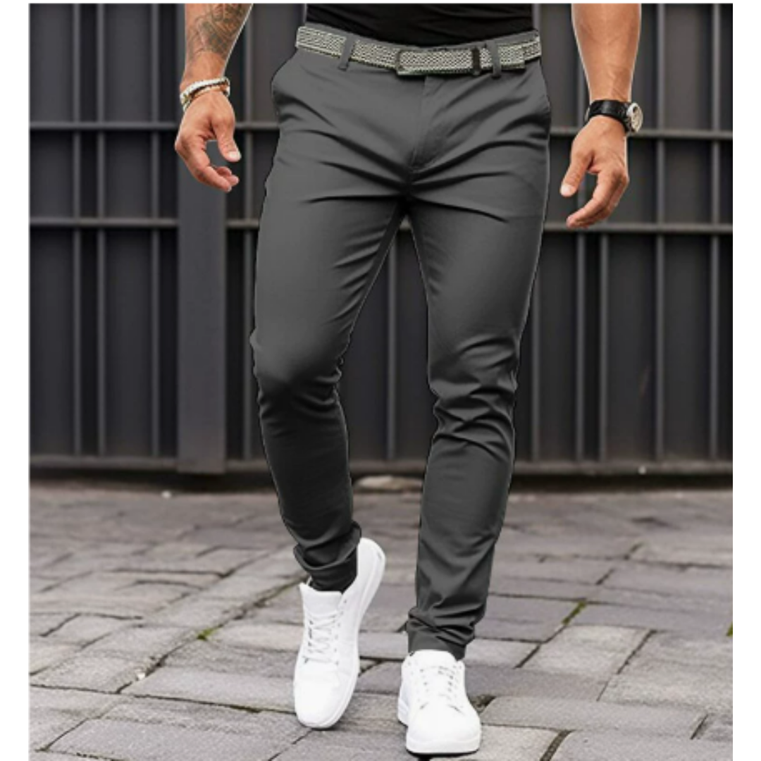 Homme Pantalon Chino Slim Fit Long avec Ceinture