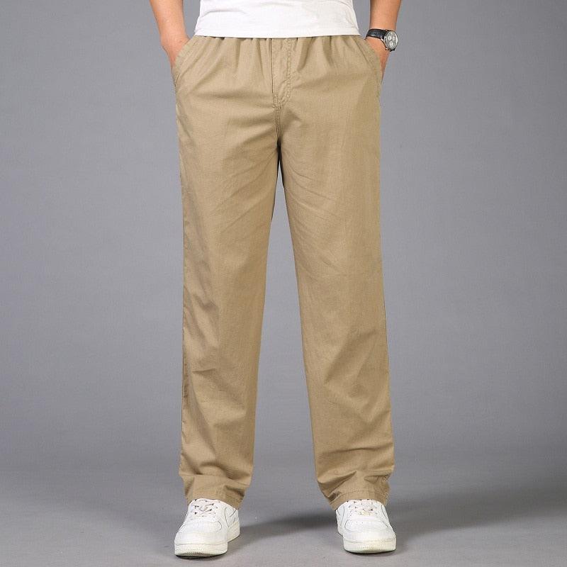 Homme Pantalon Décontracté Coupe Droite avec Ceinture Élastique
