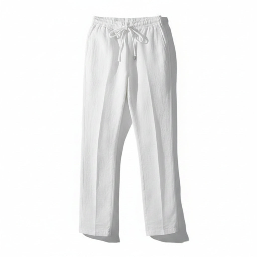 Homme Pantalon Droit à Taille Élastique et Cordon