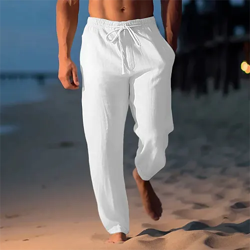 Homme Pantalon Droit à Taille Élastique et Cordon