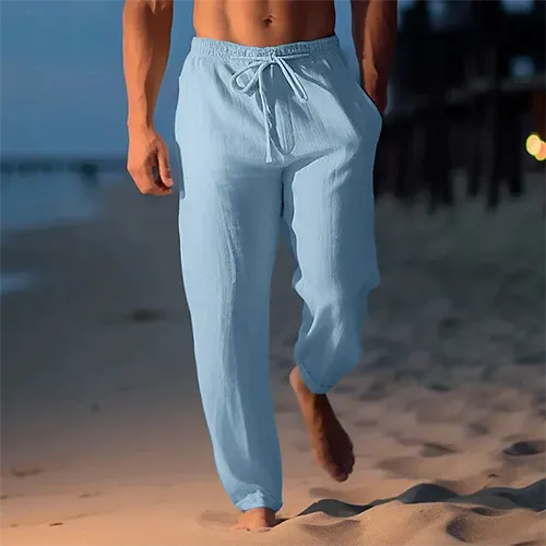 Homme Pantalon Droit à Taille Élastique et Cordon