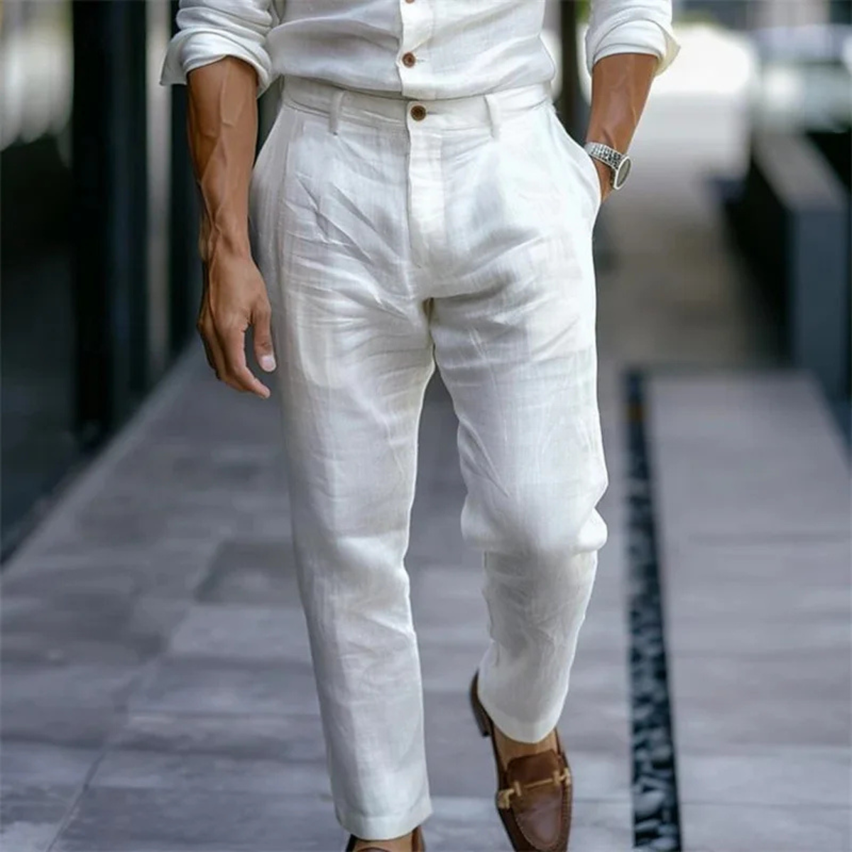 Homme Pantalon Habillé à Plis Slim Fit avec Revers