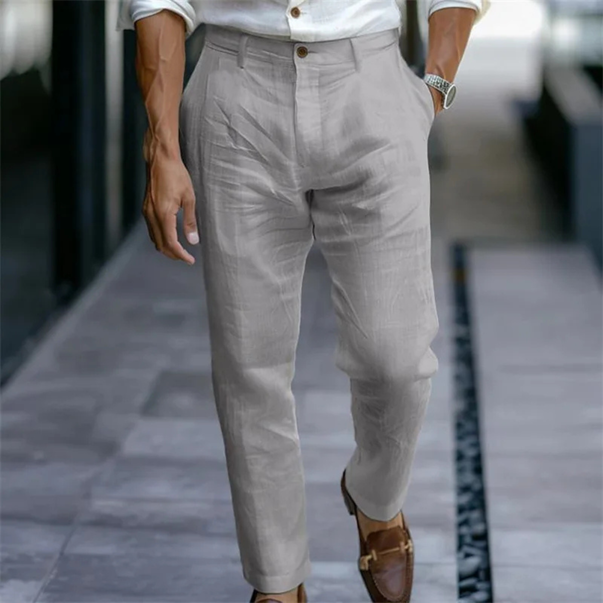 Homme Pantalon Habillé à Plis Slim Fit avec Revers
