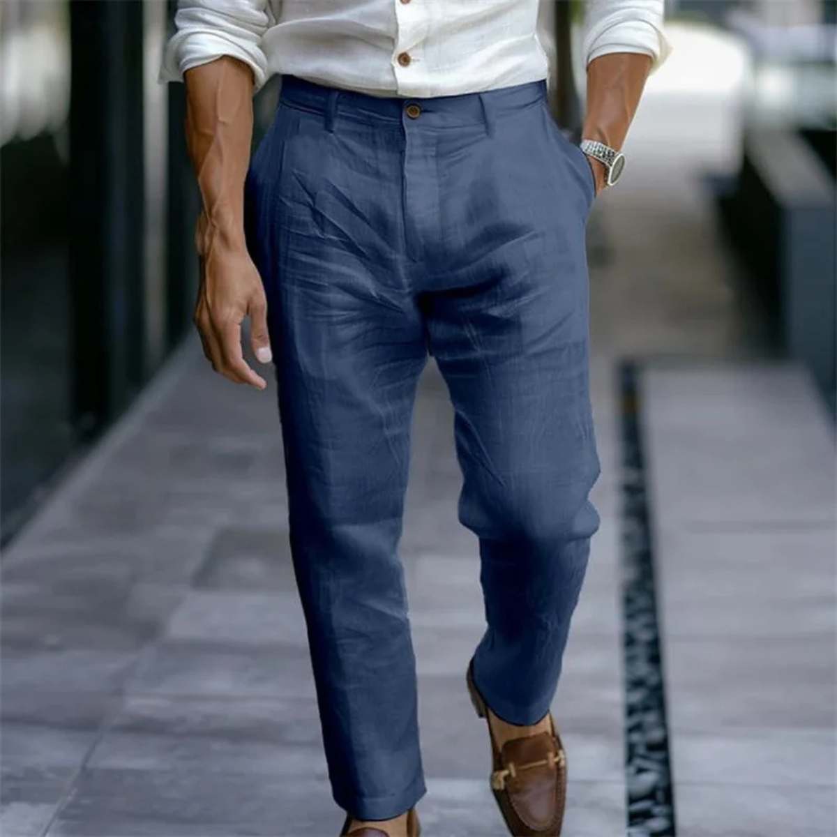 Homme Pantalon Habillé à Plis Slim Fit avec Revers