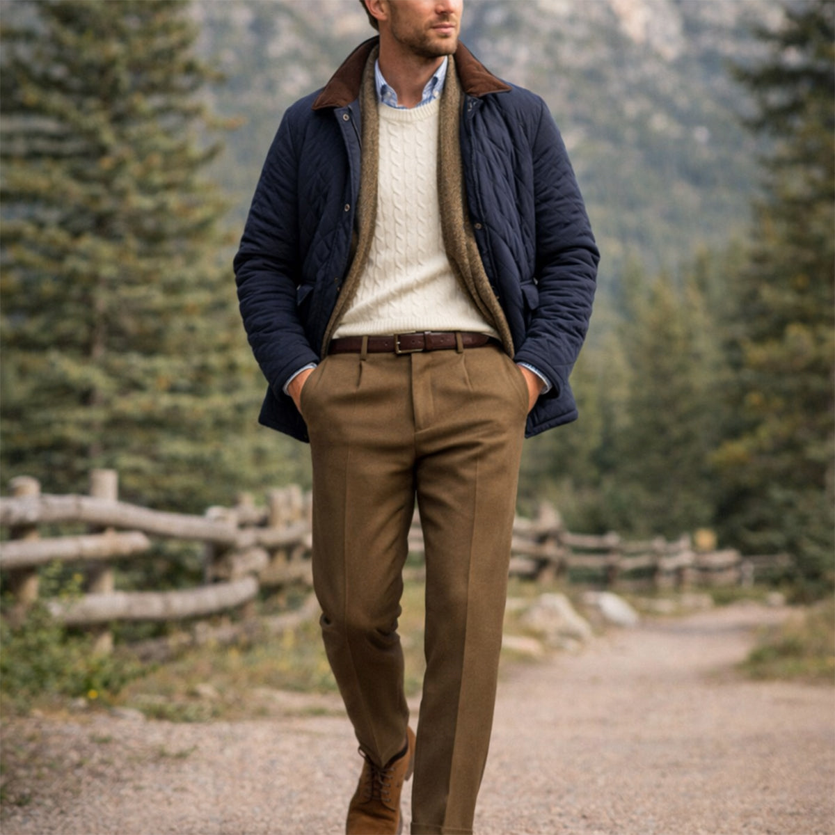 Homme Pantalon Habillé Taille Haute à Plis et Coupe Droite