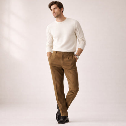Homme Pantalon Habillé Taille Haute à Plis et Coupe Droite