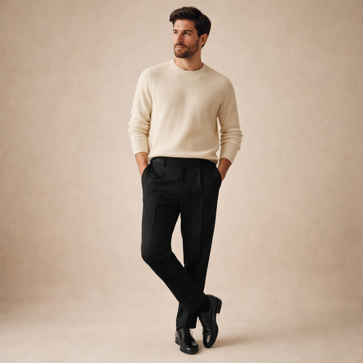 Homme Pantalon Habillé Taille Haute à Plis et Coupe Droite