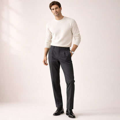 Homme Pantalon Habillé Taille Haute à Plis et Coupe Droite