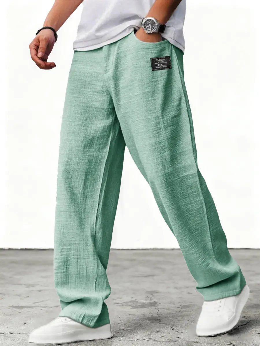 Homme Pantalon Large à Patch avec Ceinture et Poches Latérales