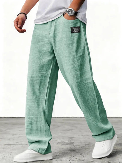 Homme Pantalon Large à Patch avec Ceinture et Poches Latérales