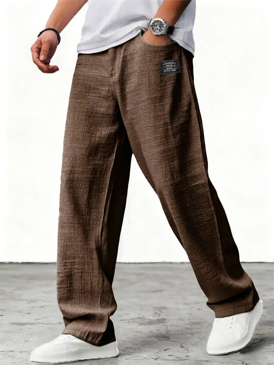 Homme Pantalon Large à Patch avec Ceinture et Poches Latérales