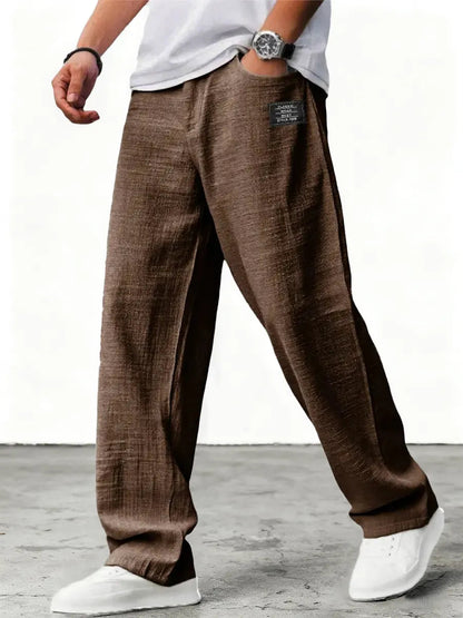 Homme Pantalon Large à Patch avec Ceinture et Poches Latérales