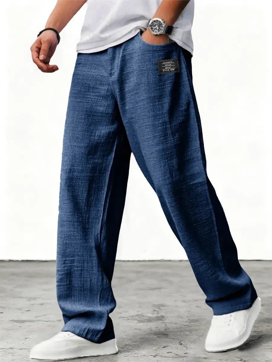 Homme Pantalon Large à Patch avec Ceinture et Poches Latérales