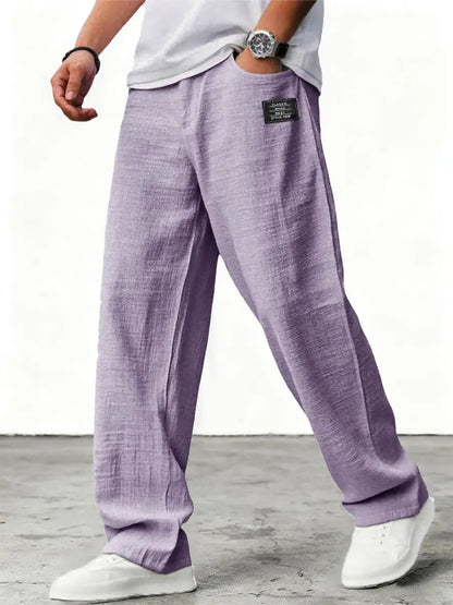 Homme Pantalon Large à Patch avec Ceinture et Poches Latérales