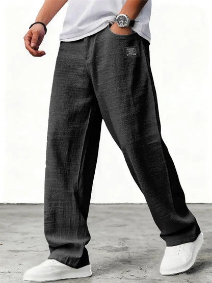 Homme Pantalon Large à Patch avec Ceinture et Poches Latérales