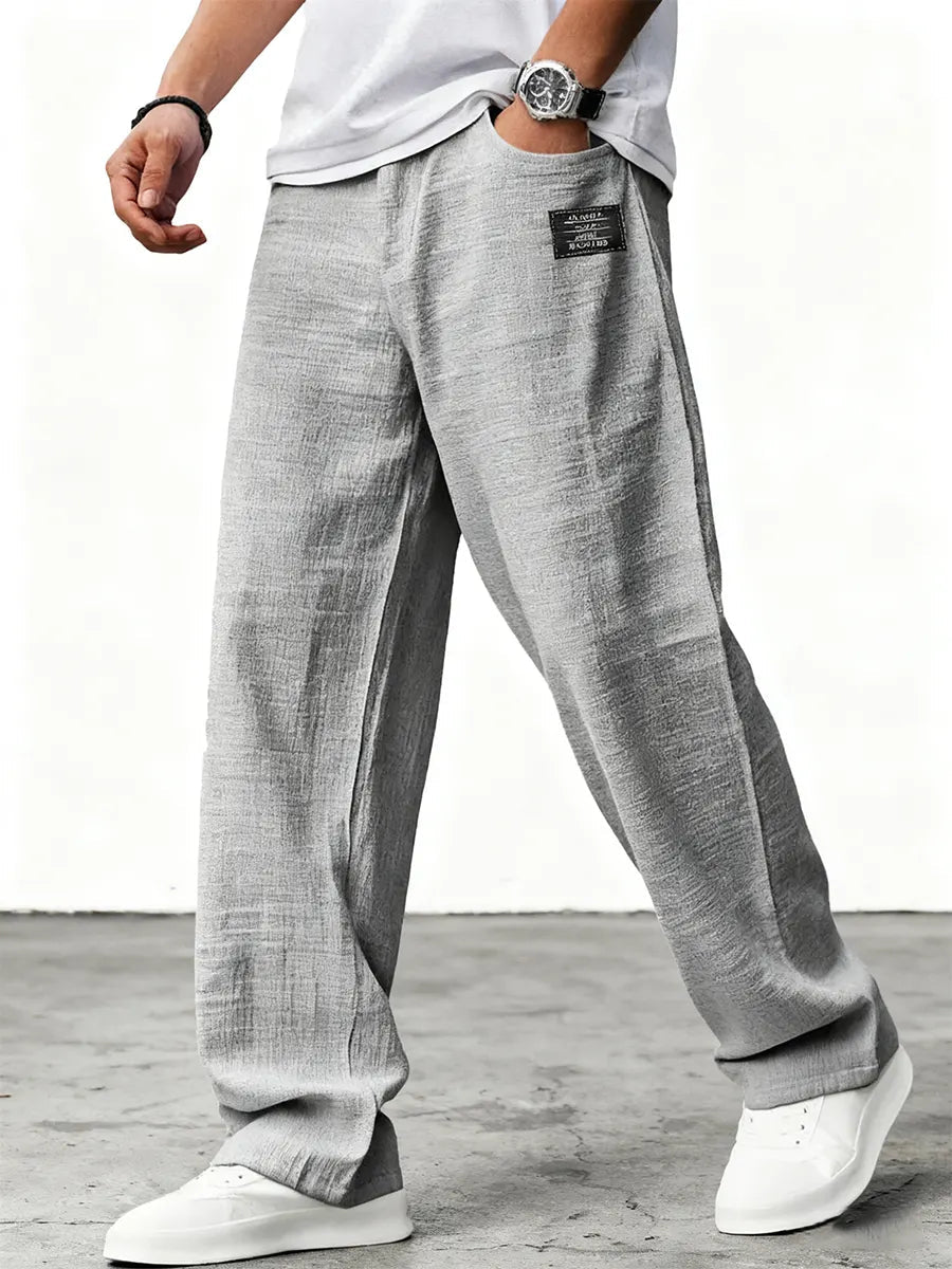 Homme Pantalon Large à Patch avec Ceinture et Poches Latérales