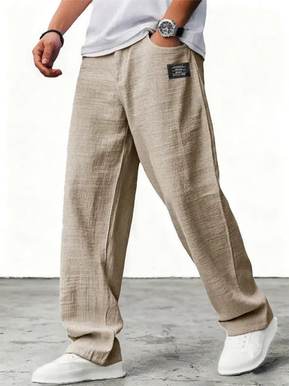 Homme Pantalon Large à Patch avec Ceinture et Poches Latérales