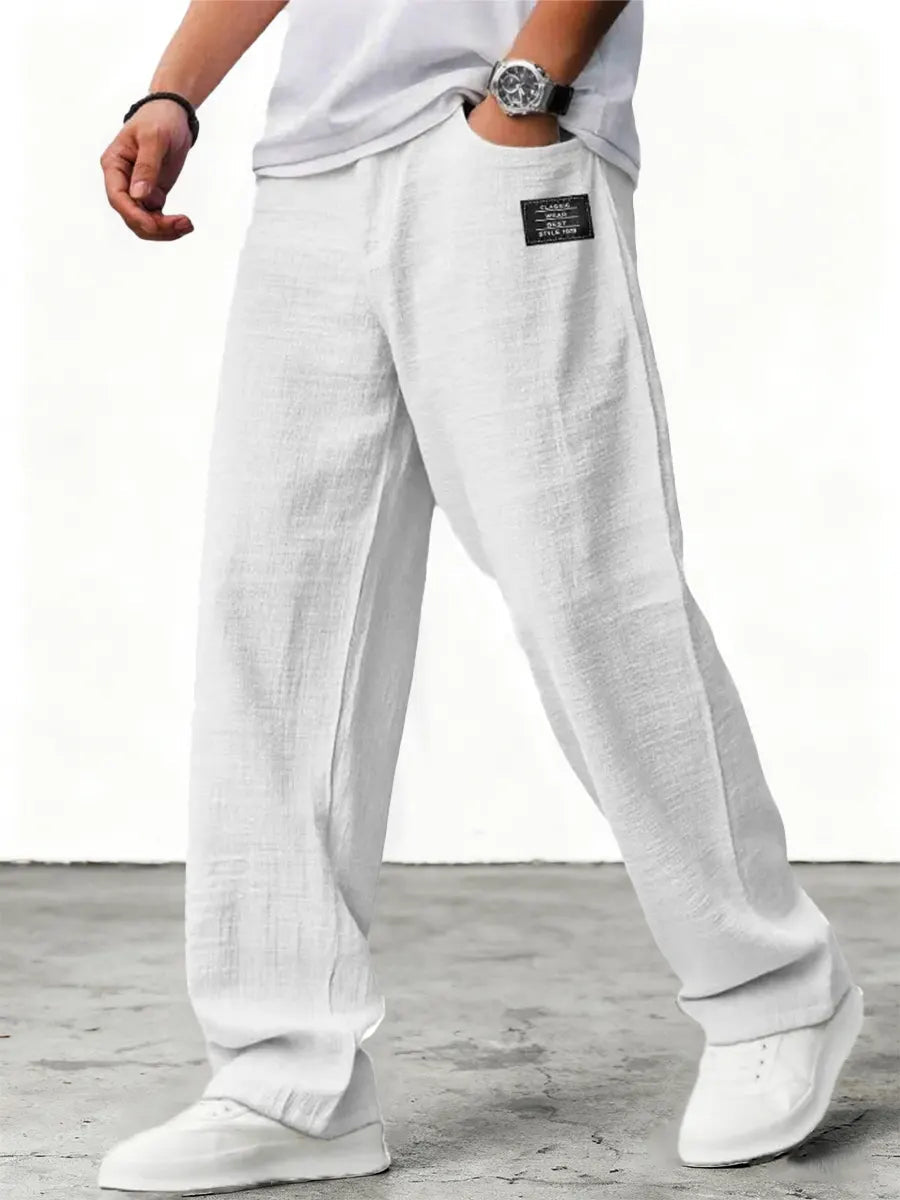 Homme Pantalon Large à Patch avec Ceinture et Poches Latérales