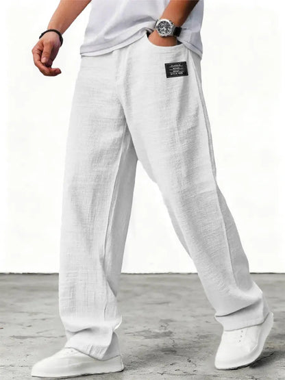 Homme Pantalon Large à Patch avec Ceinture et Poches Latérales