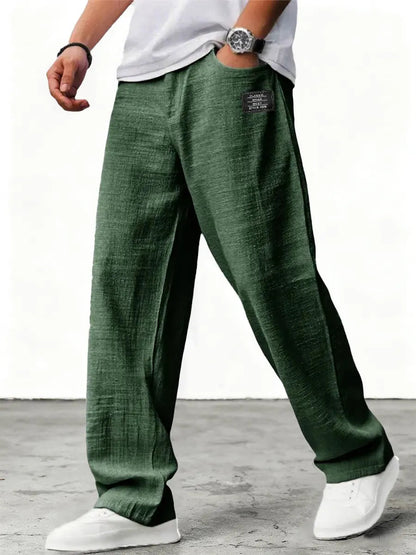 Homme Pantalon Large à Patch avec Ceinture et Poches Latérales