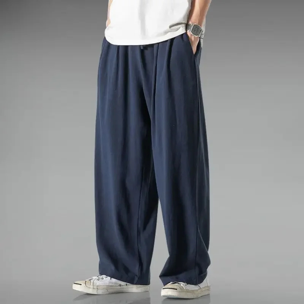 Homme Pantalon Large à Taille Élastique avec Cordon