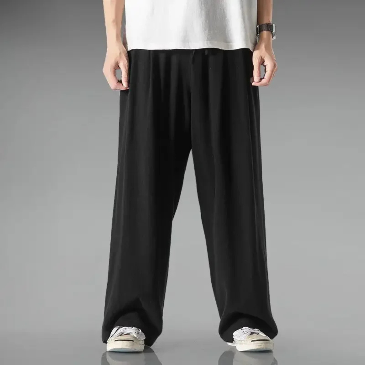Homme Pantalon Large à Taille Élastique avec Cordon