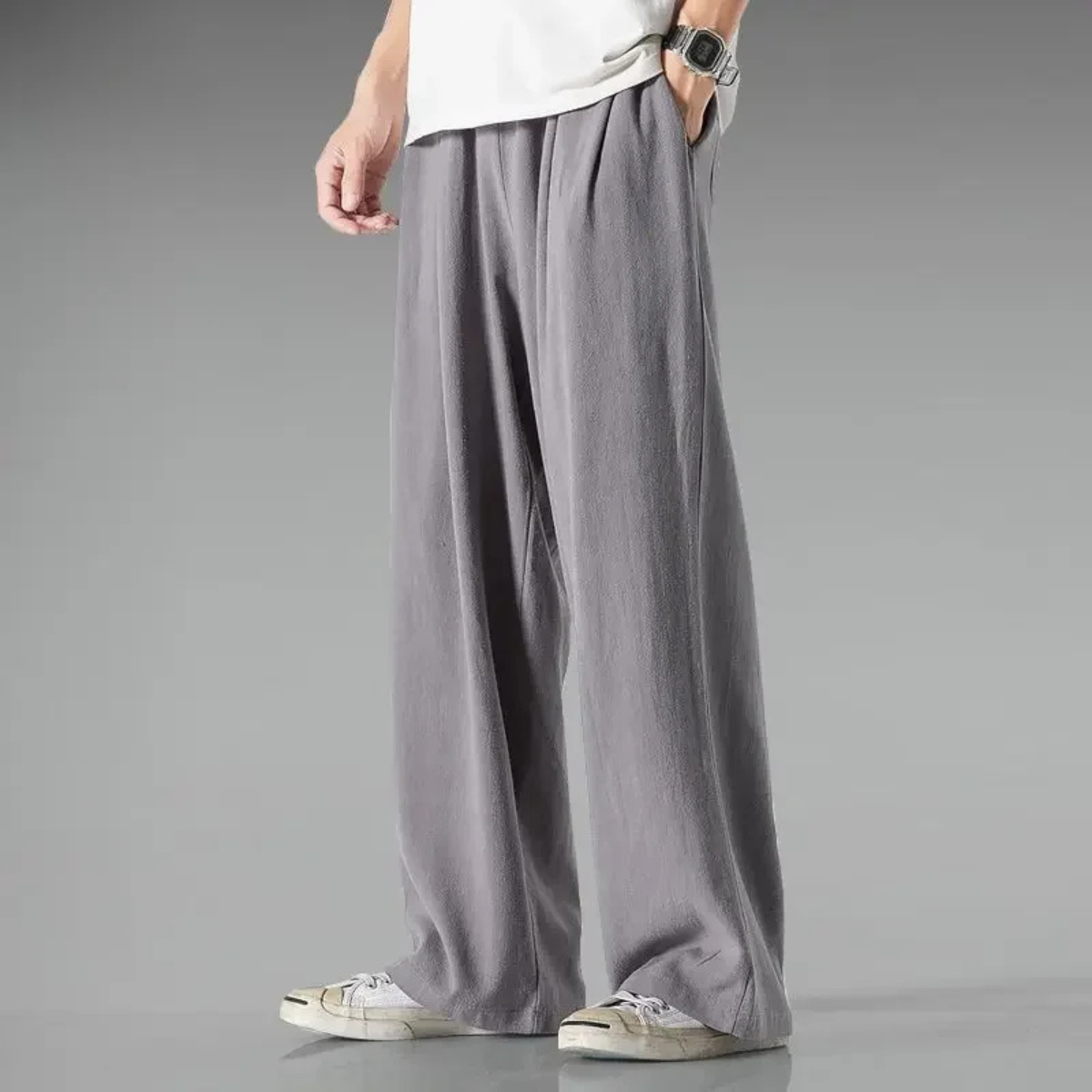 Homme Pantalon Large à Taille Élastique avec Cordon