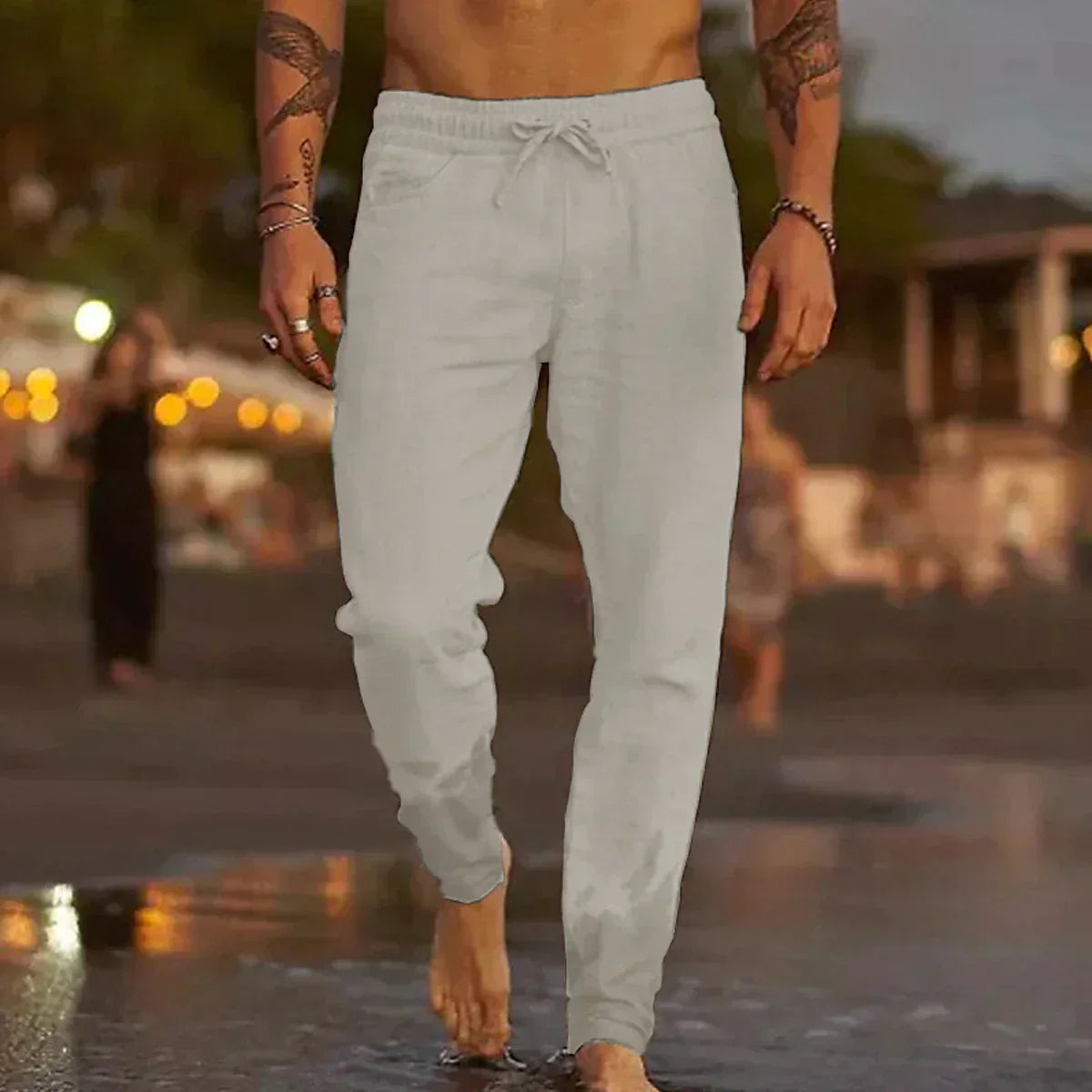 Homme Pantalon Slim avec Cordon de Serrage et Taille Élastique