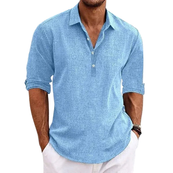 Homme Polo à Manches Longues avec Col Classique et Boutonnage Partiel