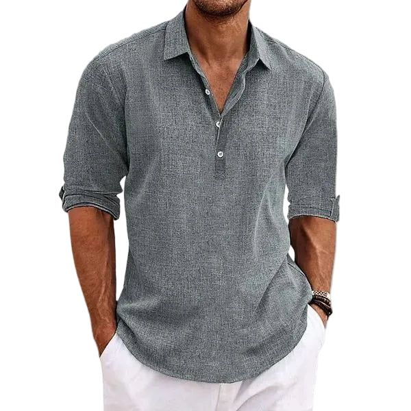 Homme Polo à Manches Longues avec Col Classique et Boutonnage Partiel