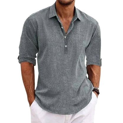 Homme Polo à Manches Longues avec Col Classique et Boutonnage Partiel