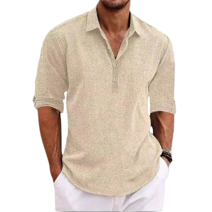 Homme Polo à Manches Longues avec Col Classique et Boutonnage Partiel