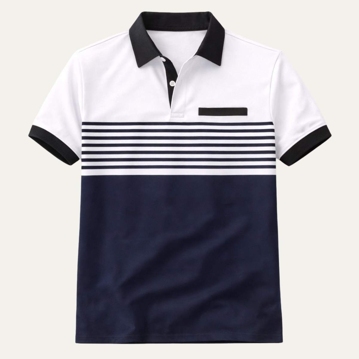 Homme Polo Manches Courtes à Rayures Colour Block Slim Fit avec Poche