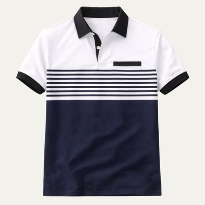 Homme Polo Manches Courtes à Rayures Colour Block Slim Fit avec Poche