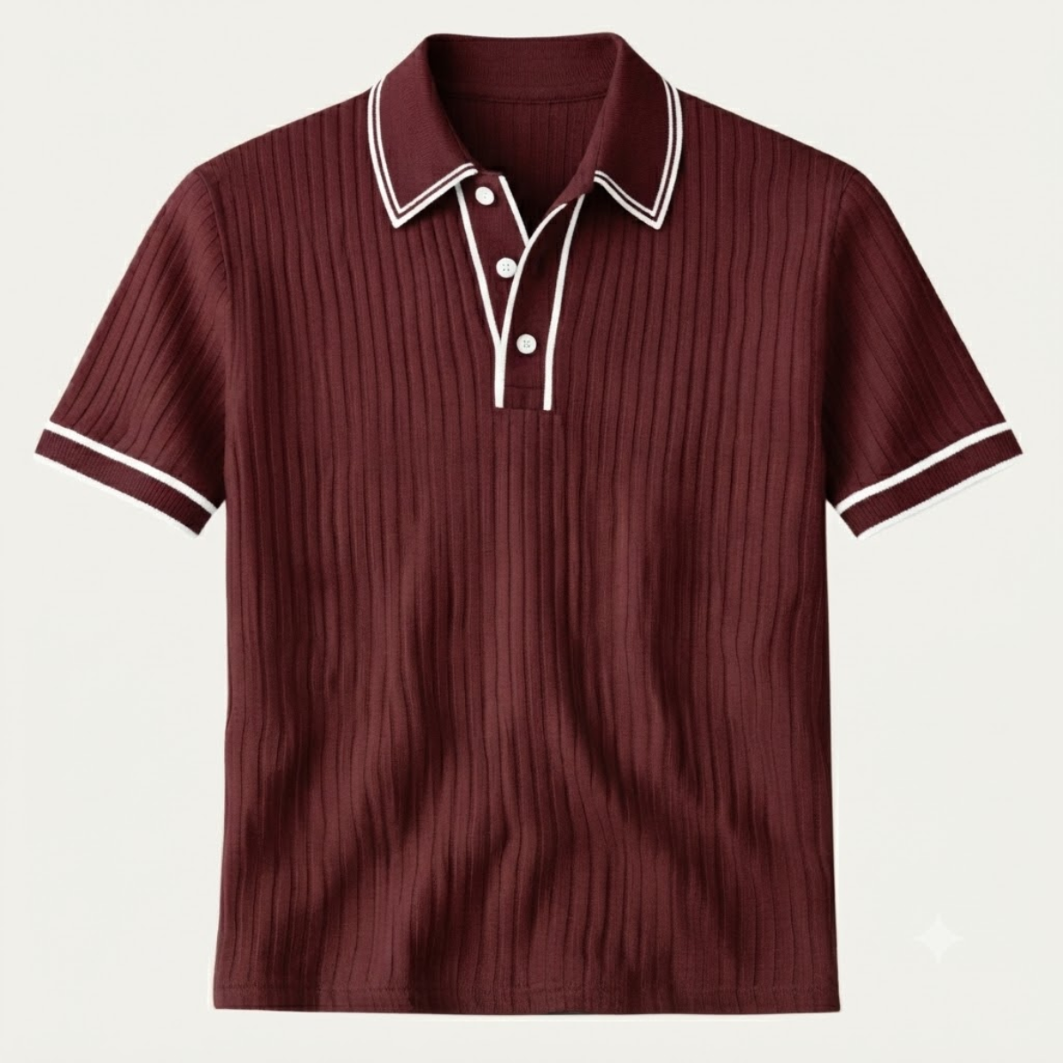 Homme Polo Manches Courtes à Texture Côtelée et Col Structuré