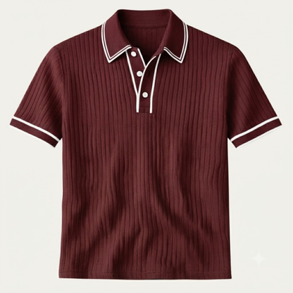 Homme Polo Manches Courtes à Texture Côtelée et Col Structuré