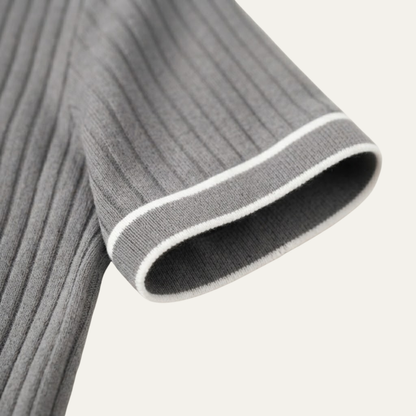 Homme Polo Manches Courtes à Texture Côtelée et Col Structuré
