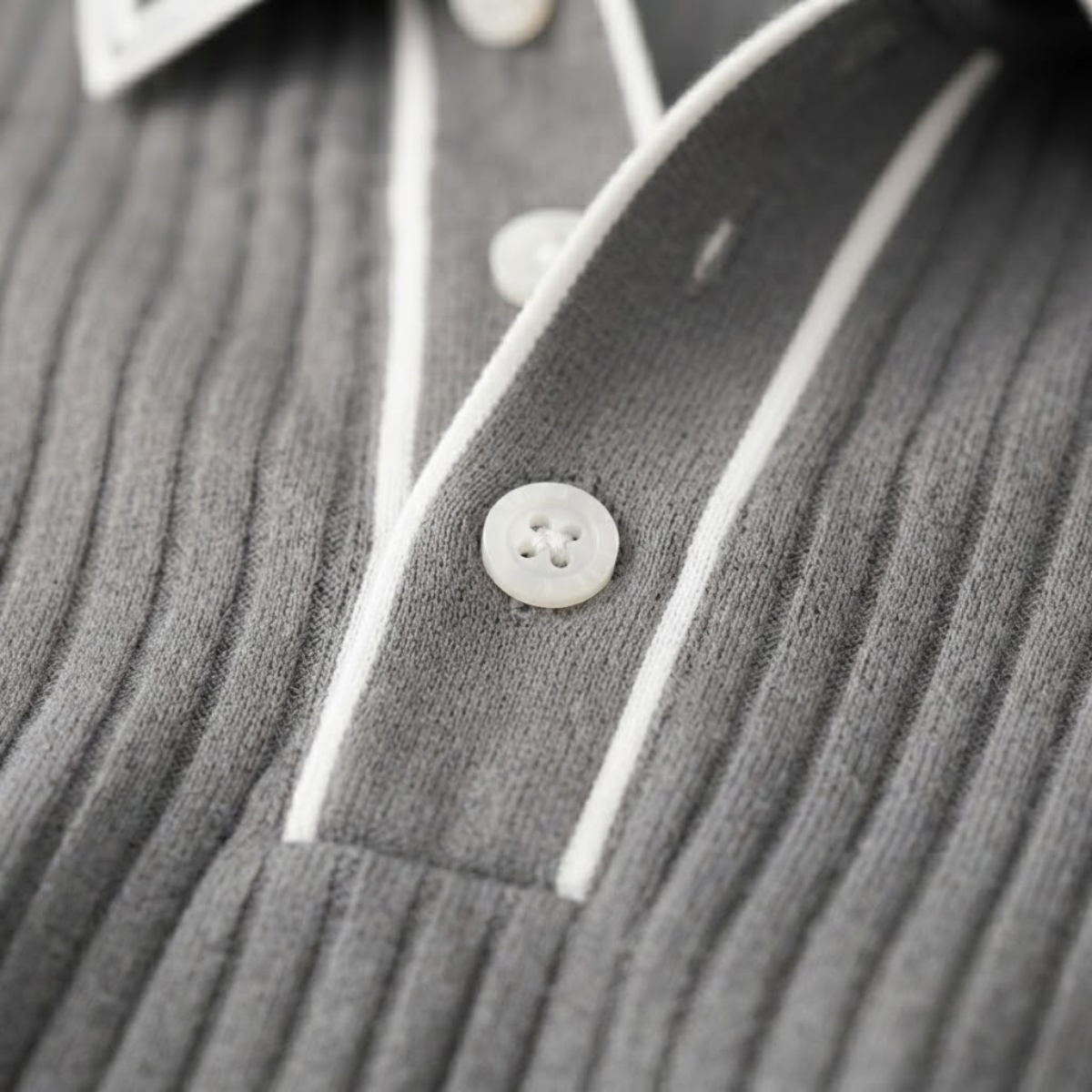 Homme Polo Manches Courtes à Texture Côtelée et Col Structuré