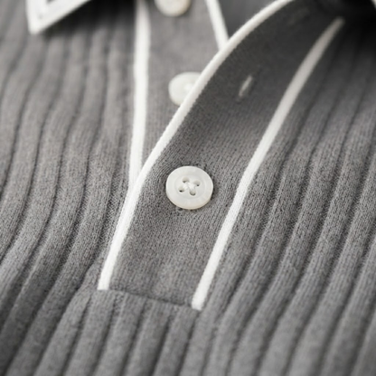 Homme Polo Manches Courtes à Texture Côtelée et Col Structuré