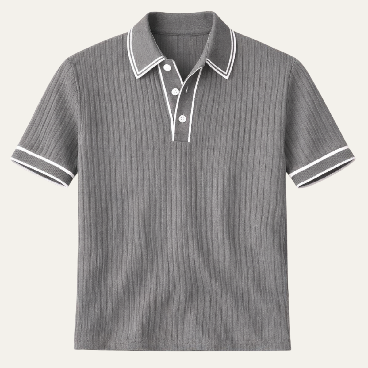 Homme Polo Manches Courtes à Texture Côtelée et Col Structuré