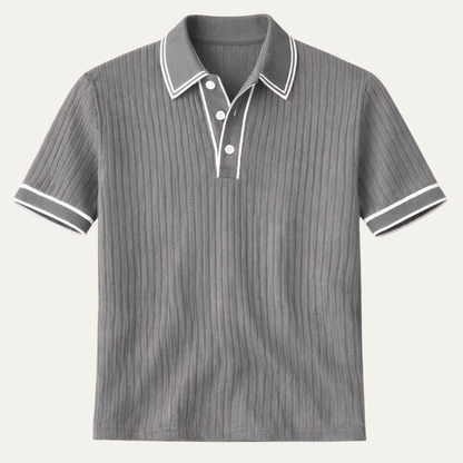 Homme Polo Manches Courtes à Texture Côtelée et Col Structuré