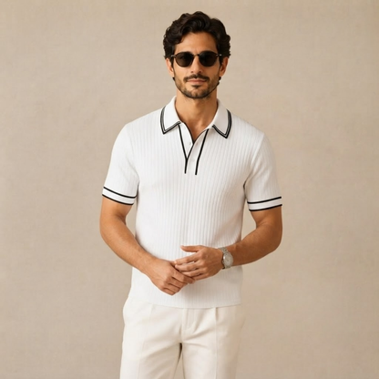 Homme Polo Manches Courtes à Texture Côtelée et Col Structuré