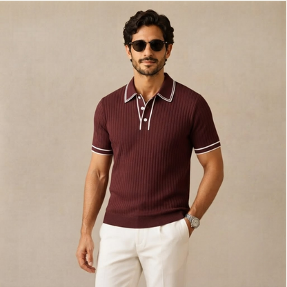 Homme Polo Manches Courtes à Texture Côtelée et Col Structuré